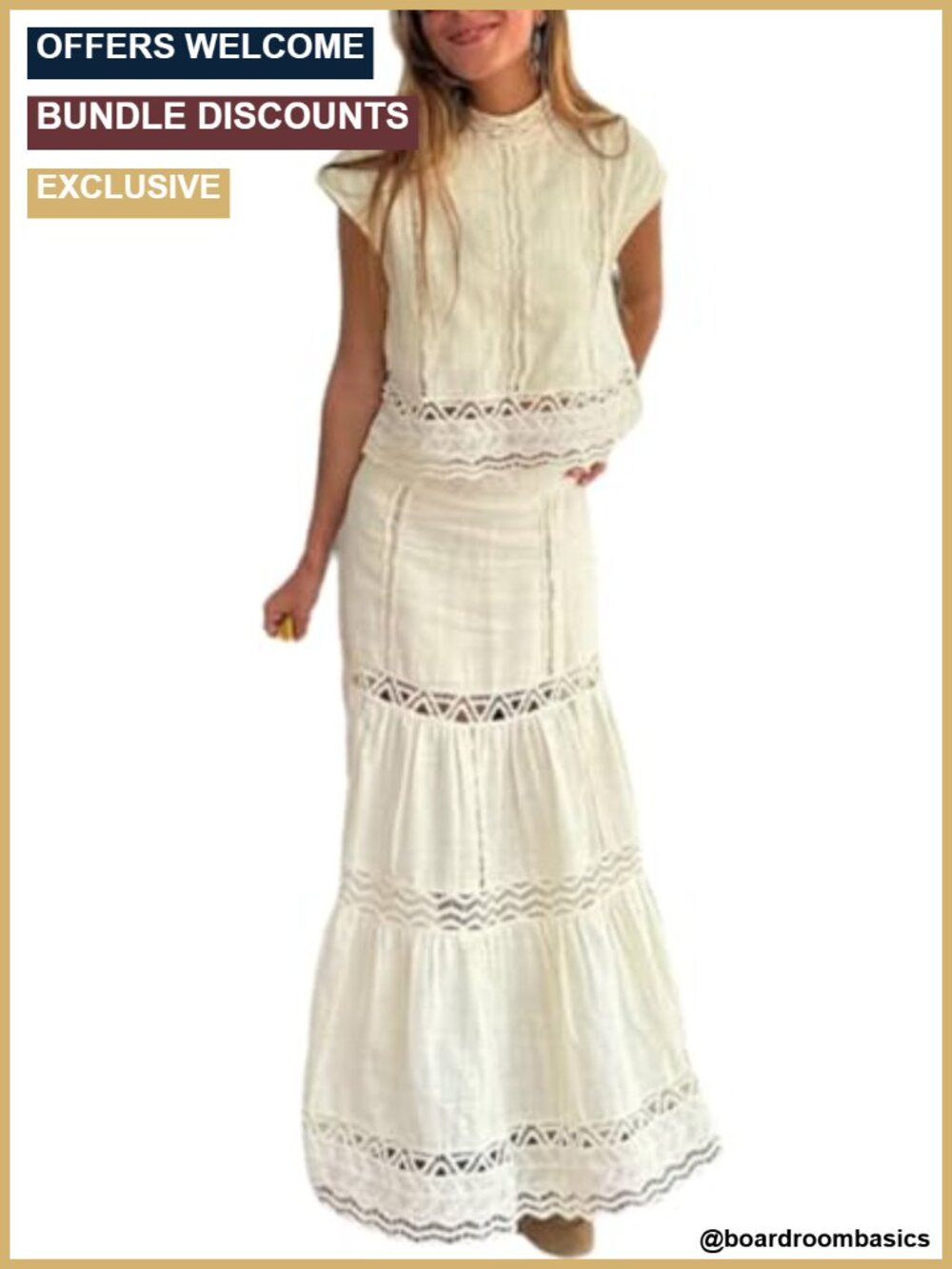 Women's Round Neck Two Piece Skirt Set Summer Vacation Hollow Out Maxi Skirt